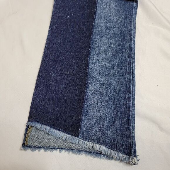 CABI #6281 two tone high low mid rise crop raw‎ hem jeans 10 - Picture 7 of 11